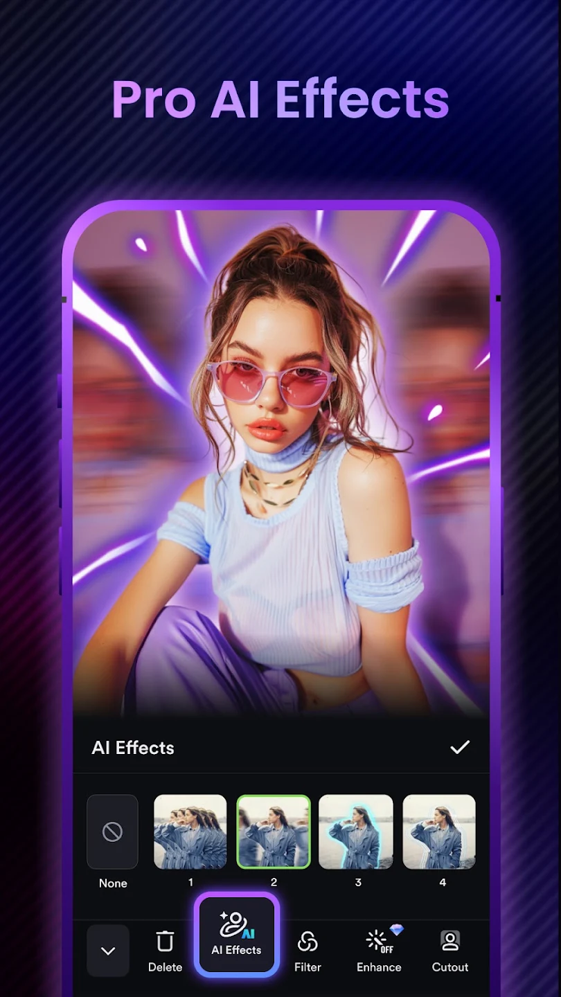 Pro AI effects panel in the Shotcut video editor with filter, enhance and cutout tools