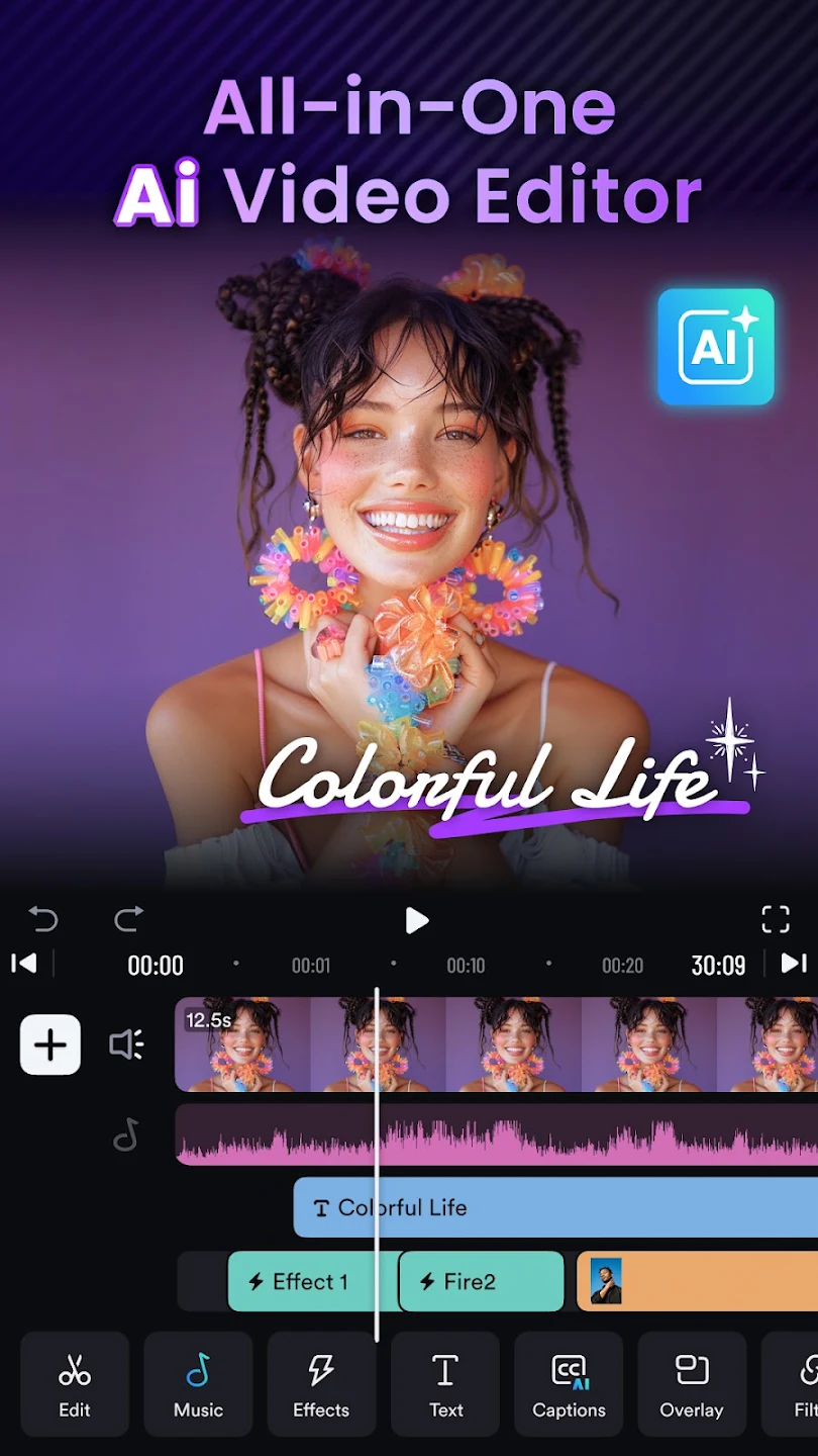 Shotcut APK all-in-one AI video editor with video, music, text and effect tracks on the timeline